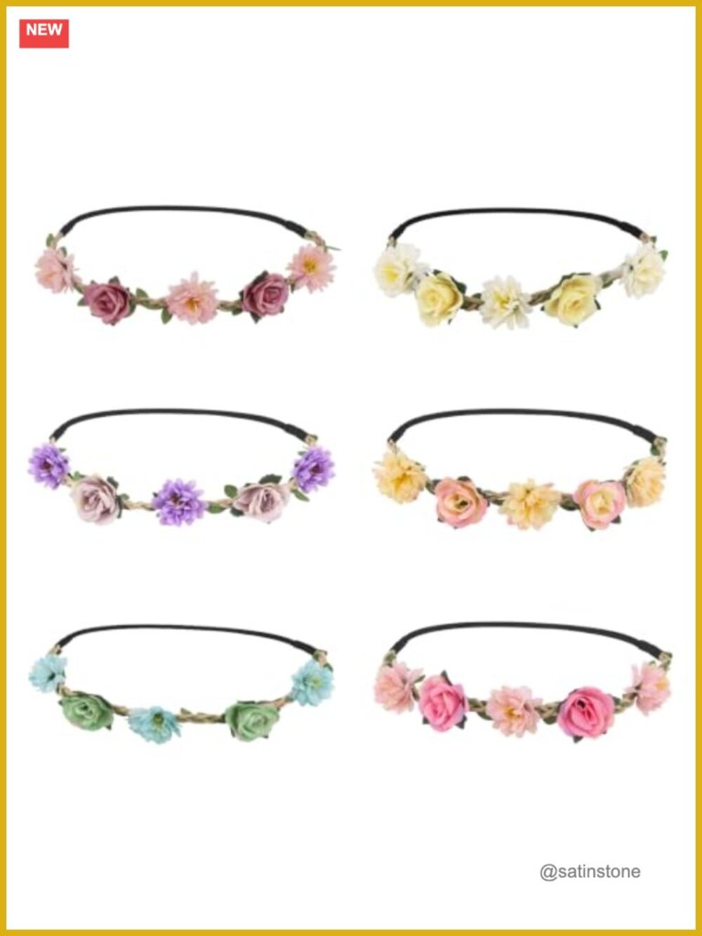 6pc Boho Flower Crown Headbands for Women Tea Party Wedding Beach Hair